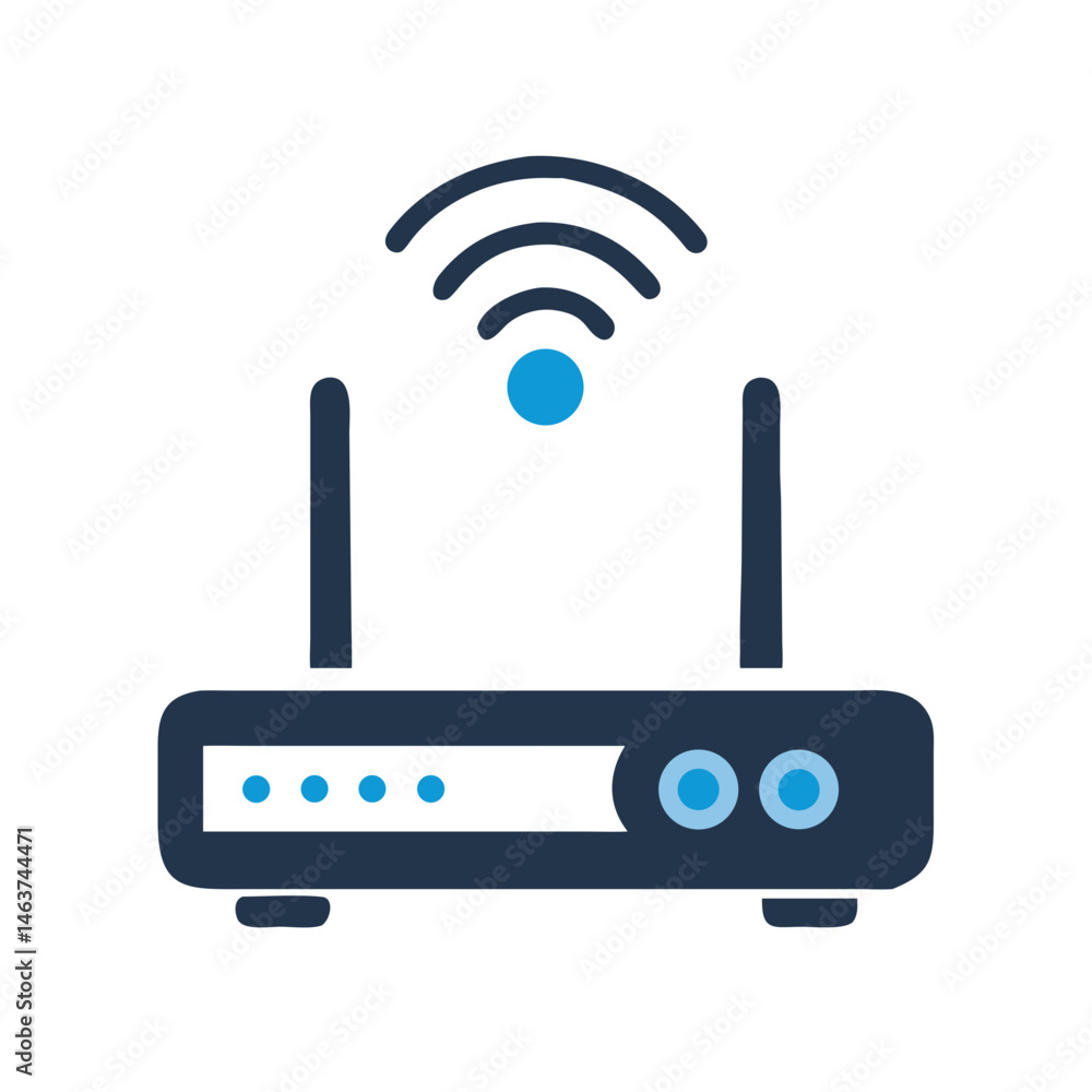 Poster wireless router device icon representing internet signal and network connectivity