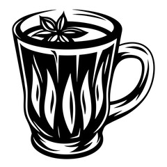 Elegant black and white depiction of a spiced drink in a mug