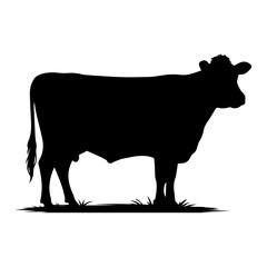 Vector illustration of a cow silhouette with horns in side view