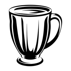 Elegant black and white line art illustration of a vintage coffee cup