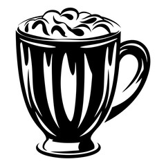 Monochromatic coffee beverage with topping in a decorative glass mug illustration