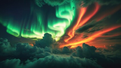 Ethereal aurora and celestial phenomenon brighten the night horizon with stunning colors and contrast.