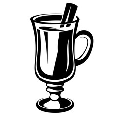 Elegant Black and White Graphic of a Mulled Drink with Cinnamon Sticks