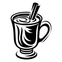 Stylized Black and White Illustration of a Mug of Spiced Hot Chocolate