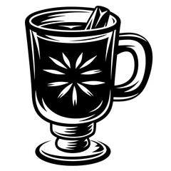 Elegant monochrome illustration of a warm beverage in a decorative glass