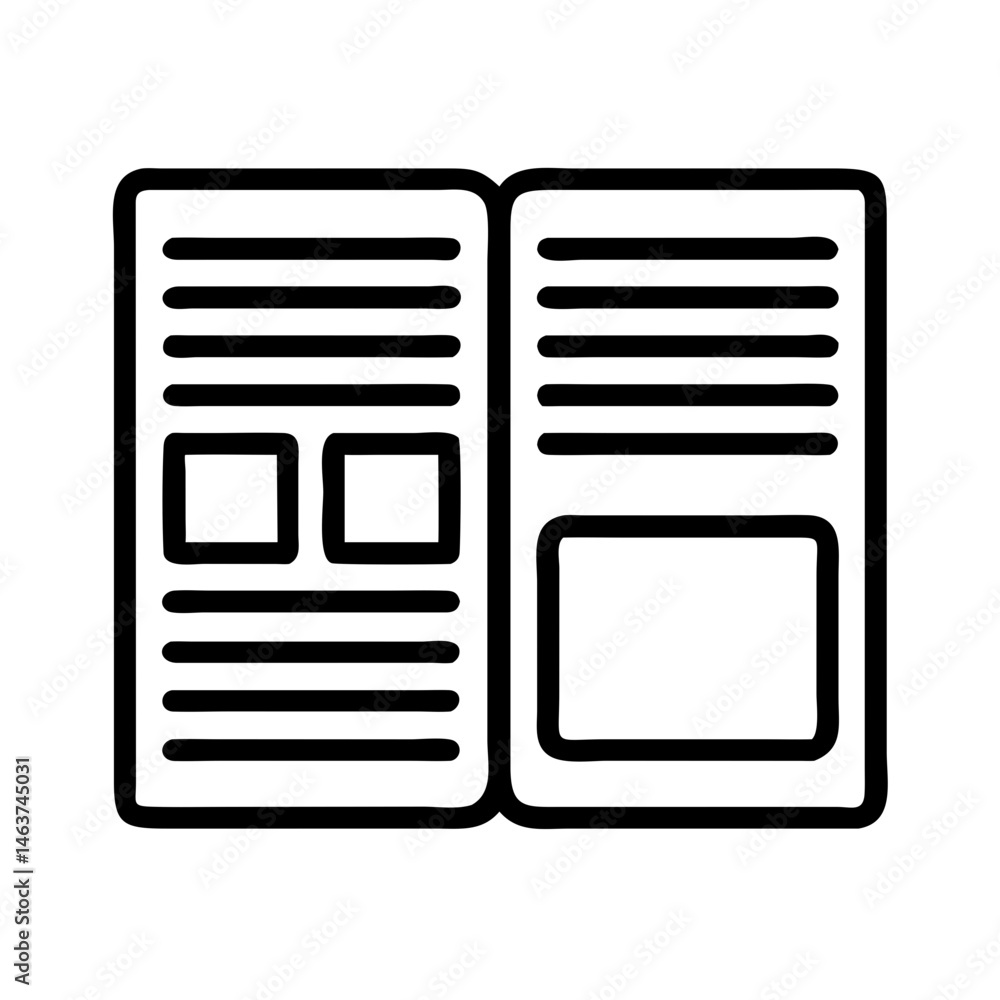 Poster book layout wireframe icon representing editorial planning and publication design