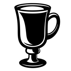 Stylized black and white illustration of a stemmed glass or mug with handle