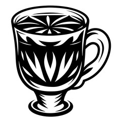 Monochrome drawing of an intricately designed glass mug with a handle