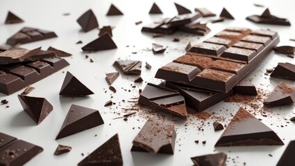 Top view of shattered chocolates and chocolate bits