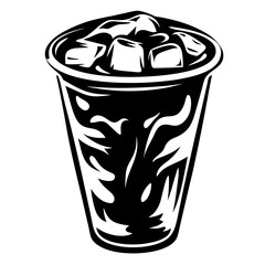 Monochrome graphic of a refreshing iced drink in a plastic cup illustration
