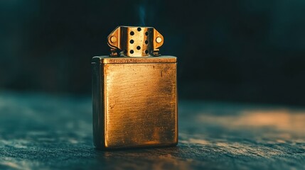 Vintage metal lighter with smoke close up product photography