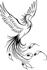 Minimal Phoenix Tattoo with Long Feathers and Simple Linework