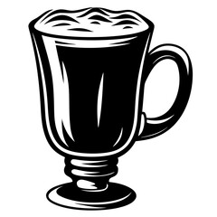 Stylized monochromatic vector illustration of a full Irish coffee in a glass