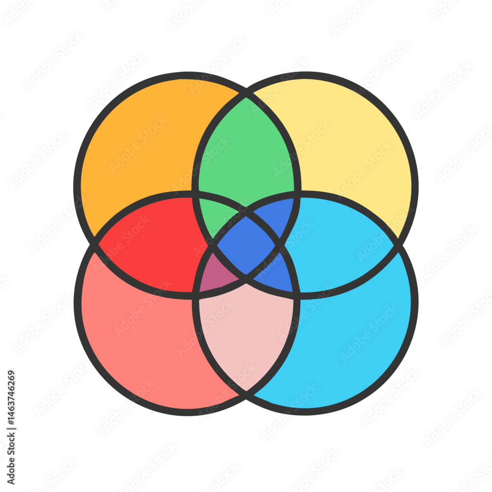 Poster Color Circle Overlap Icon Representing Color Harmony and Visual Balance