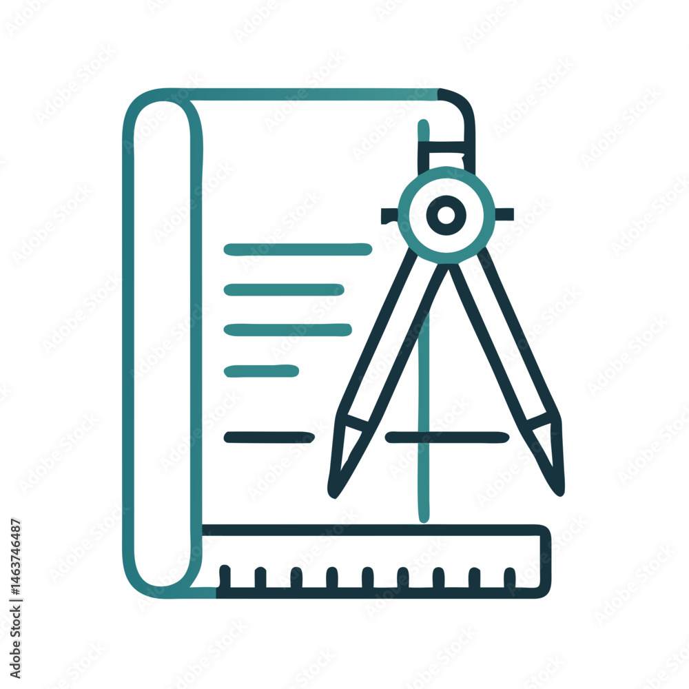 Leinwandbilder Compass and Ruler on Document Icon Representing Design Planning and Technical Drafting