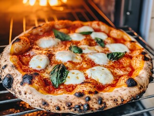 A delicious classic Neapolitan pizza right from the oven.