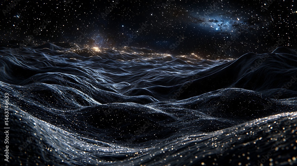 Poster exploring cosmic waves in the universe outer space digital art cosmic environment aerial view abstra