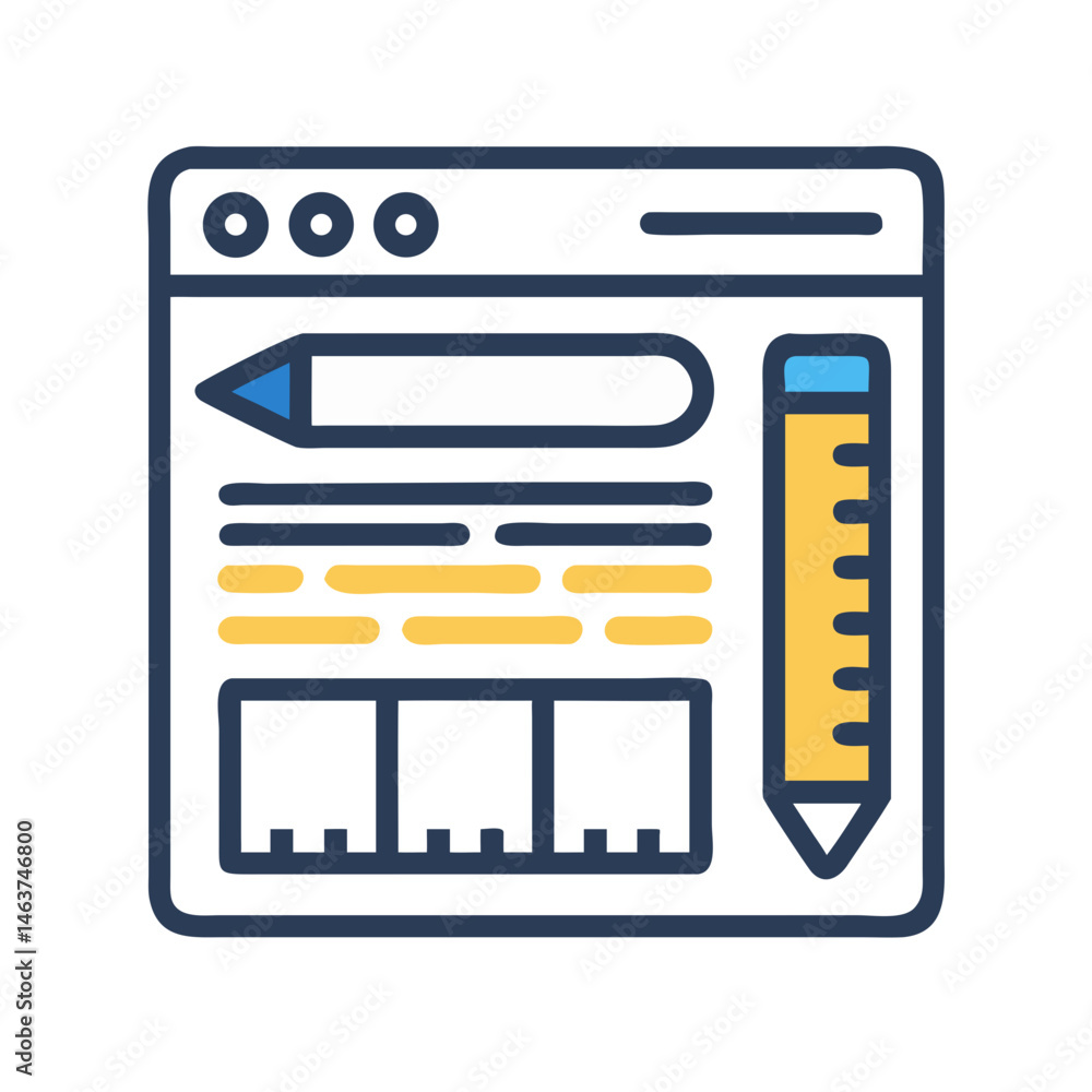 Poster design interface with ruler and pencil icon representing creative layout and precision tools