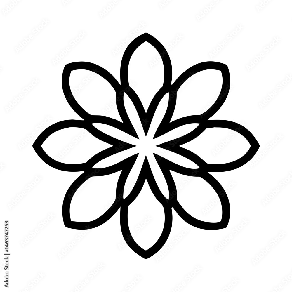 Aufkleber eight-petal floral ornament icon with symmetric layout representing decorative botanical design