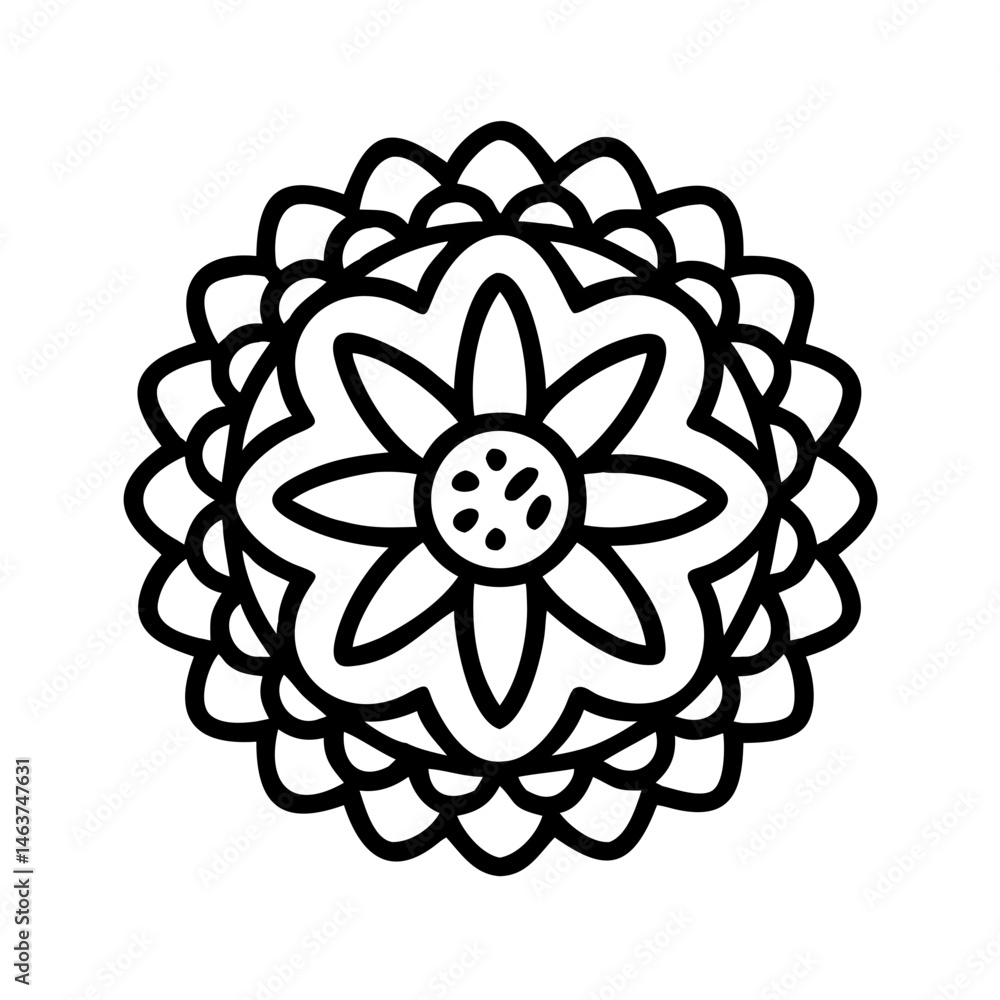 Poster floral rosette icon with decorative inner pattern representing ornamental design and symmetry