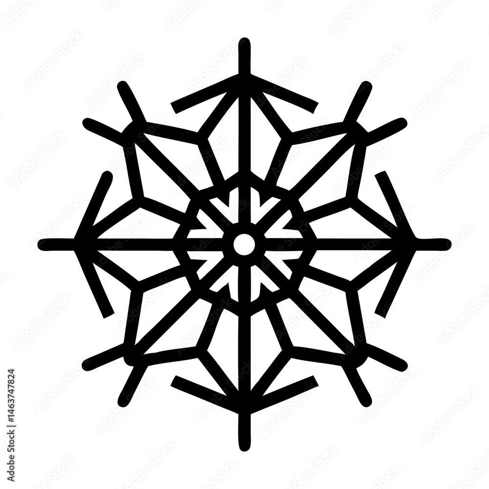 Poster geometric snowflake-like mandala icon with central line representing symmetry and decorative balance