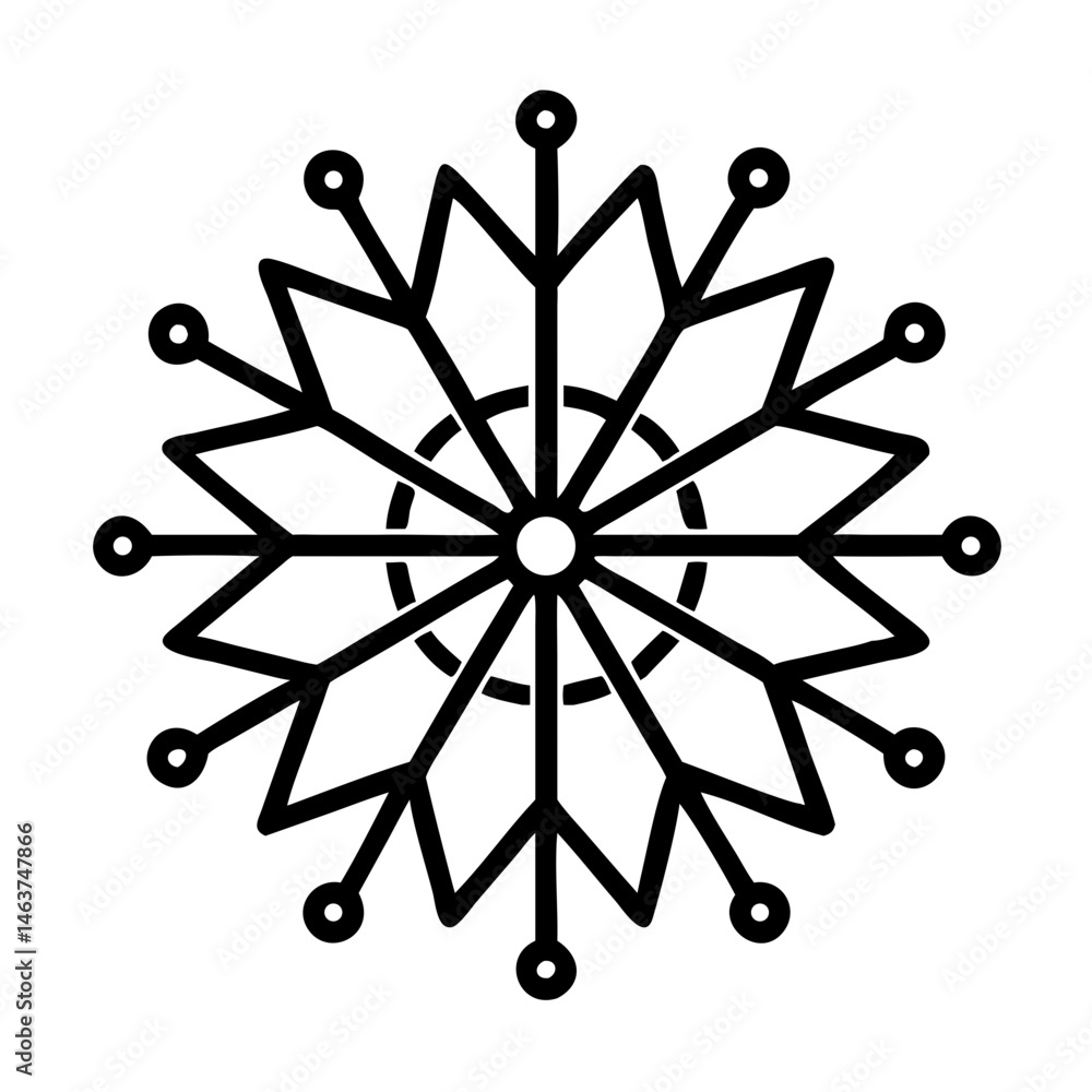 Aufkleber geometric snowflake-like mandala icon with central line representing symmetry and decorative balance