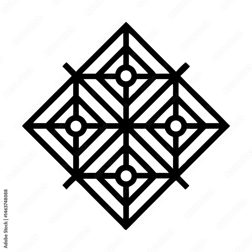 Poster Geometric Tile Ornament Icon with Diamond Pattern Representing Decorative Surface Design