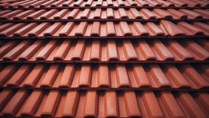 Naklejka premium Terracotta clay roofing tiles for rainy season building materials and staged construction