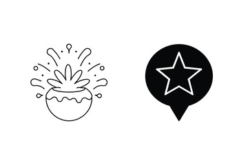 Decorative hand drawn illustrations featuring a bowl with elements and a star location icon
