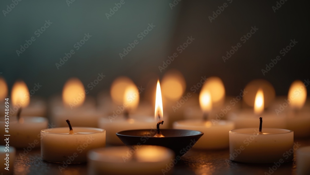 Poster group of burning candles featuring a shallow depth of field