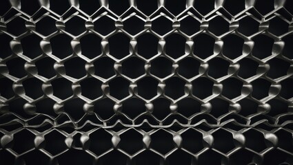 Fototapeta premium Diamond mesh silver metal grille displayed against a dark background