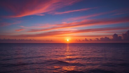 Obraz premium Tropical ocean sunset scene with sky backdrop