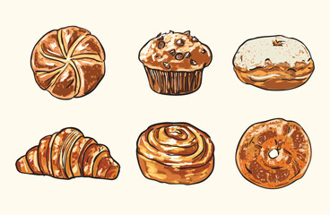 Artistic Pastries and Baked Goods Illustration Set