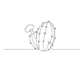 One continuous line drawing of desert cactus plant. single line illustration of botanical concept. Editable outline