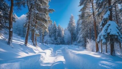 Seasonal wonderland featuring snowy landscape, evergreen trees, and holiday magic for the festive spirit