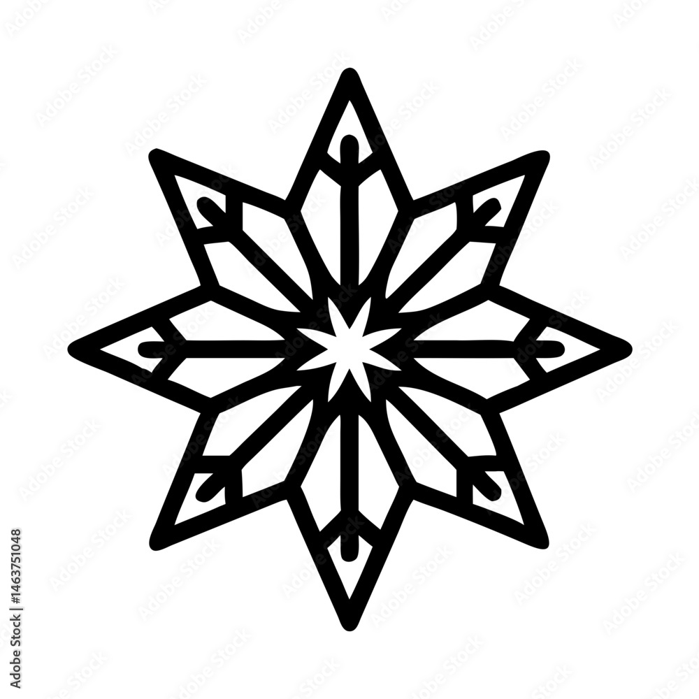 Poster symmetric star ornament icon with layered points representing decorative design