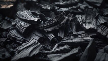 Black background featuring charcoal and ash texture with natural wood elements