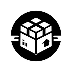 Shipping Box Icon in Black Circle