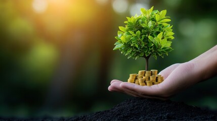 Growing money tree financial investment and wealth concept