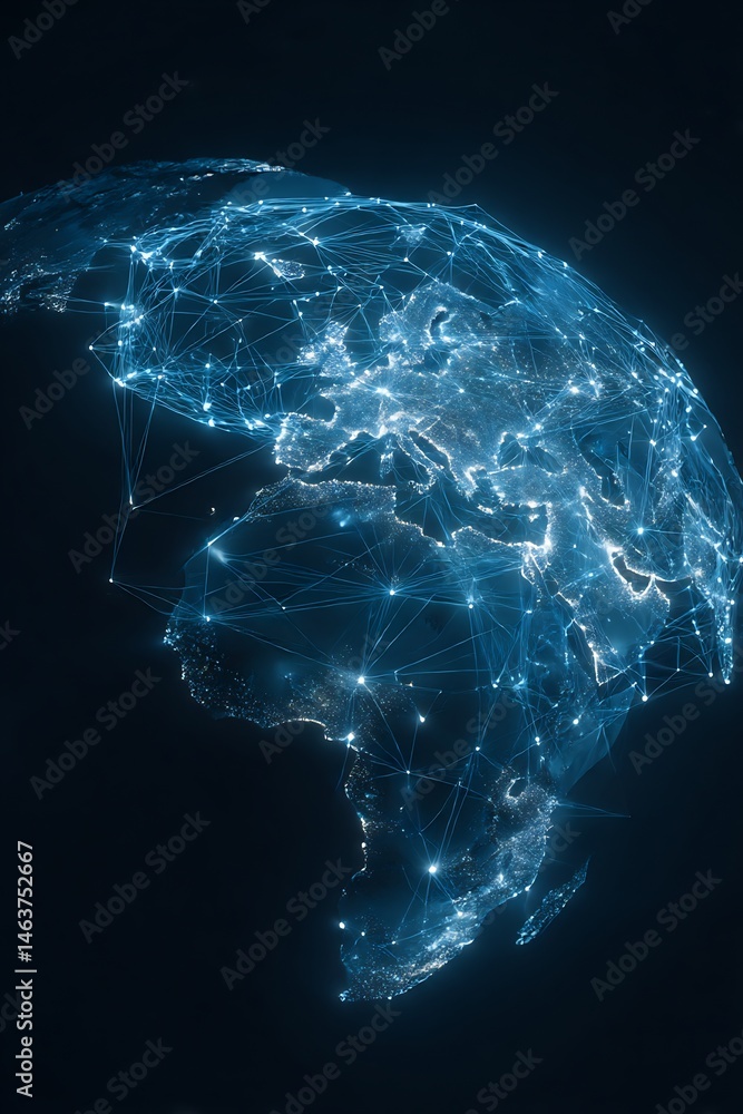 Poster luminous connectivity visualization depicting global networks and interconnectivity