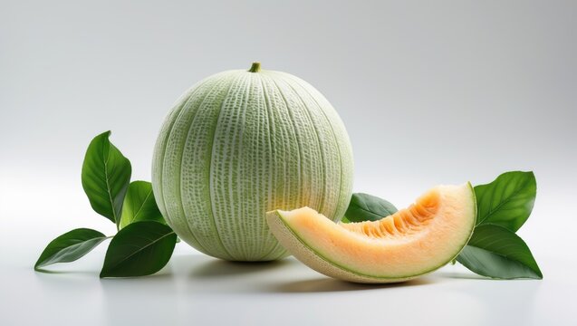 Sweet green melons on a white background, Isolated melon or cantaloupe on white.