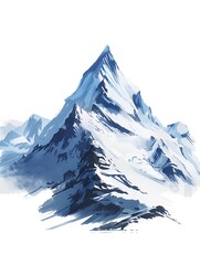 Fototapeta premium A stunning artistic illustration of a majestic snowy mountain peak with blue and white tones photo