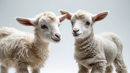 Obraz premium Isolated sheep and kid with white backdrop