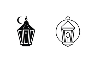 Elegant islamic lanterns illustrations in black and white perfect for ramadan and eid celebration