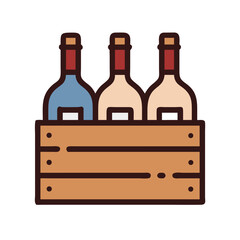 Wooden Crate with Wine bottle icon Representing Wine Packaging and Storage