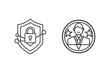 Digital security protection and team achievement concepts illustrated with line art symbols