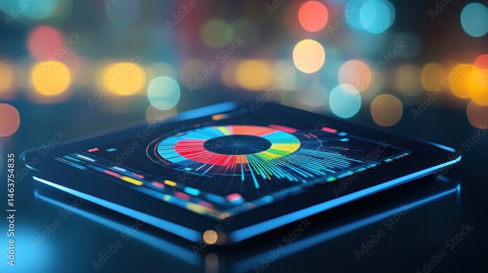 Poster data visualization on tablet business analytics technology report