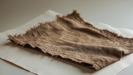 Old textile fragment placed on paper surface