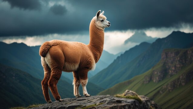 Peru's Machu Picchu with alpaca near Inca ruins and Urubamba River