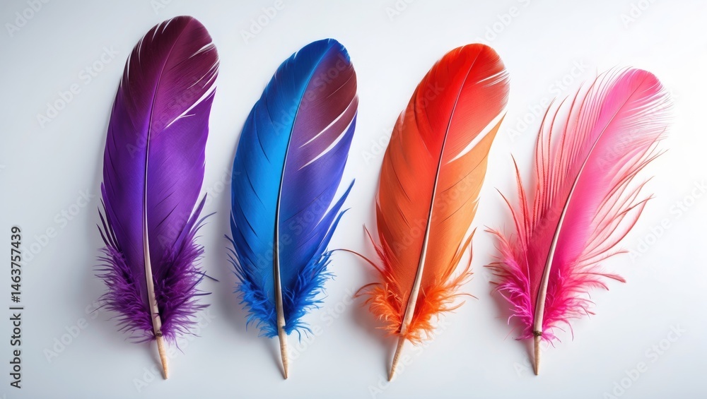 Poster colorful feathers set with white background for nature and pattern design